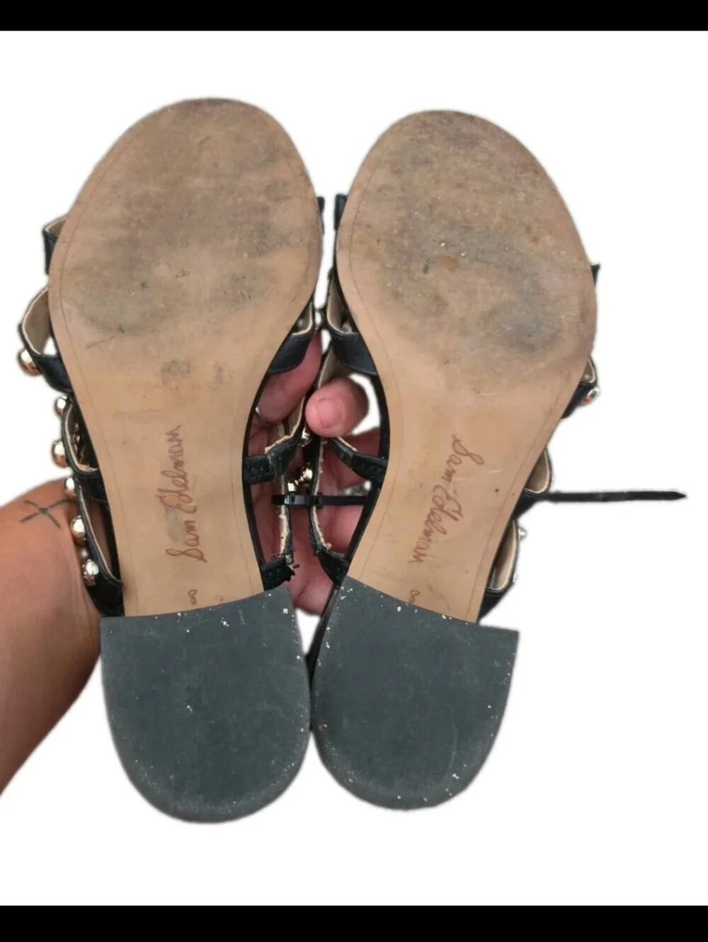 Sam Edelman Womens Black And Gold Embellished Suri Block Heel Sandals 8